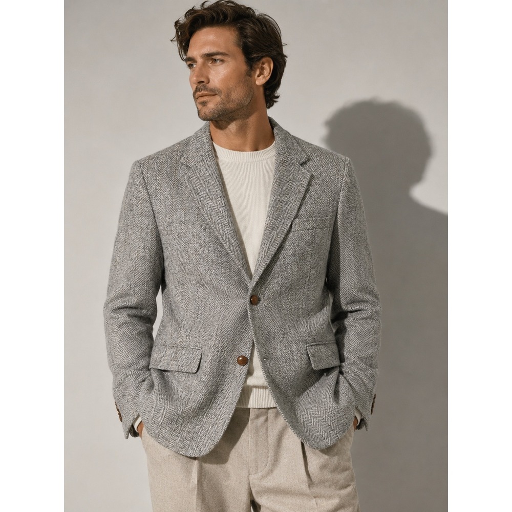 Oakmont Wayside Clothes Mens 46S Grey Herringbone Wool Blazer Sport Coat Vintage